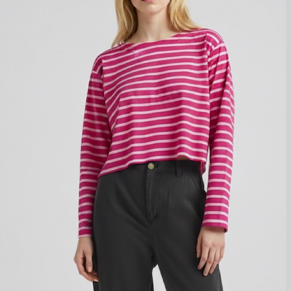 J. Crew Mariner Cloth Breton Tee Sailor Pink stripe stripes Boatneck Small EUC